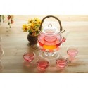 600ml Glass teapot+4 Cup+Warmer,Bamboo Handle, B034D, Free Shipping