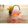 600ml Glass teapot+4 Cup+Warmer,Bamboo Handle, B034D, Free Shipping