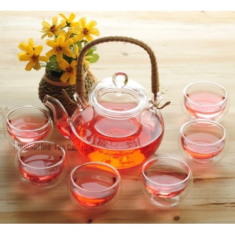 600ml Glass teapot+6 Cup, Rattan Handle,B016, Free Shipping