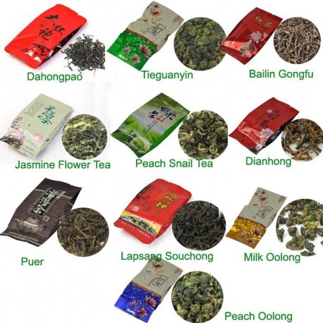10 Kinds Flavours Tea, including Puerh,Black,Green,White tea, Oolong, Puer, Dahongpao, Tieguanyin, Free Shipping
